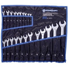 Набор ключей комбинированных 22 ед. (6-19,10и13 по 2шт.,21,22,24,27,30,32) в сумке "СТАНДАРТ"